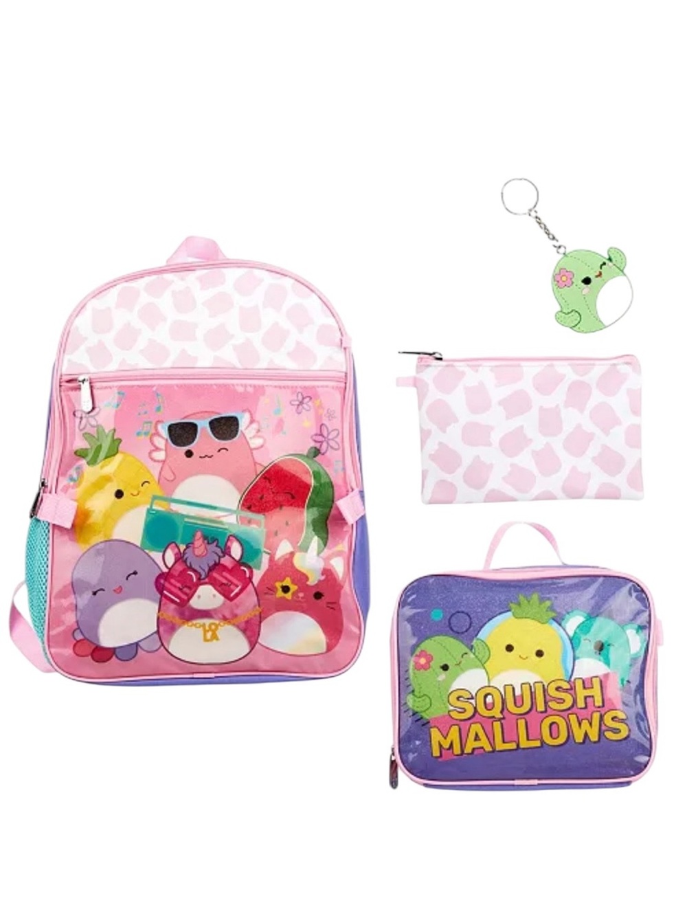 NWT Squishmallows Girls 5 Piece Squishmallows Backpack Set Lunch Box